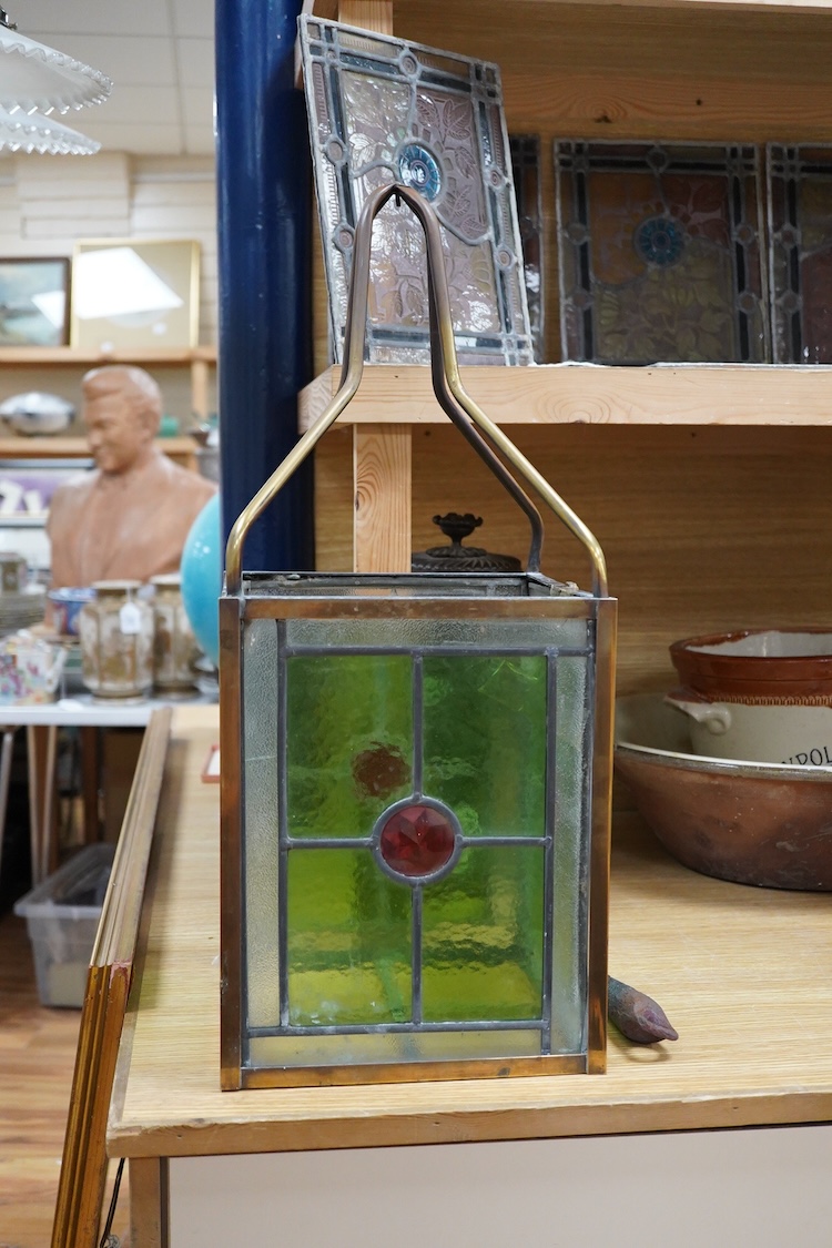 An Edwardian stained glass hanging hall lantern, 58.5cm